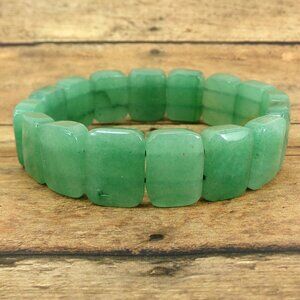 Green aventurine genuine stone stretch bracelet with rectangle cut stones